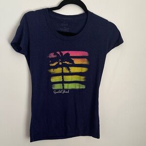 Navy Graphic Tee with Palm Tree Design
